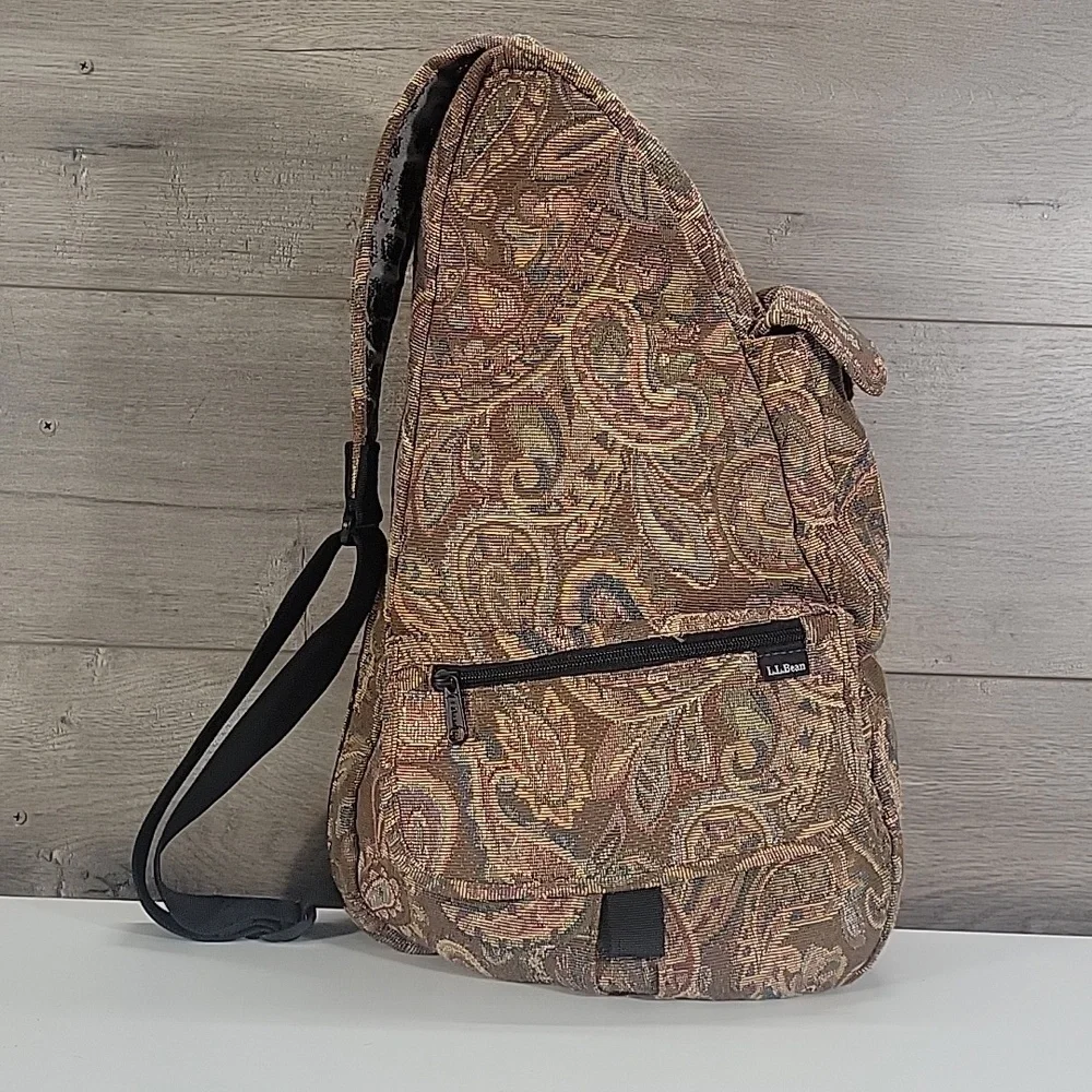 Vintage L.L. Bean Paisley Print Tapestry Sling Backpack Bag